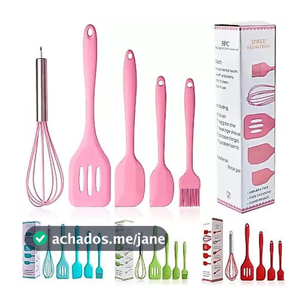 Kit 5 Peças Utensílios de Cozinha Silicone Colher Espátula Fue Espátula Pequena Pincel