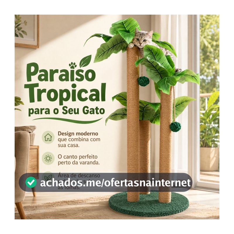 Newpet-Arranhador Três Alturas de Sisal 80cm com Folhas de Bananeira, Base Larga Anti-tombamento para Gatos