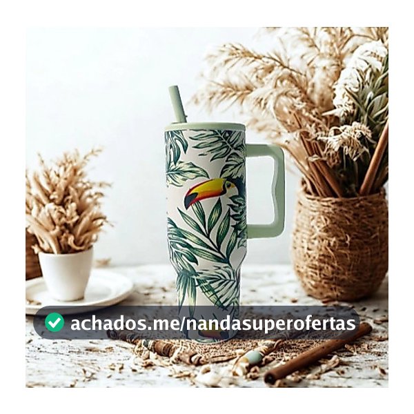Copo Garrafa Térmica Grande Em Aço Inox Com Alça E Canudo Metal 1200ML