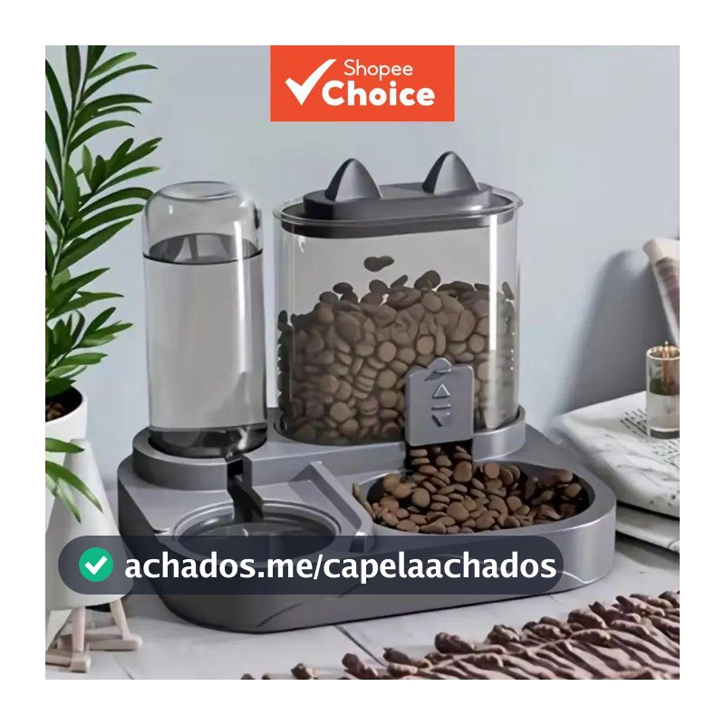 Dispensador automático de ração e fonte de água combinados, grande capacidade para armazenamento e distribuição de