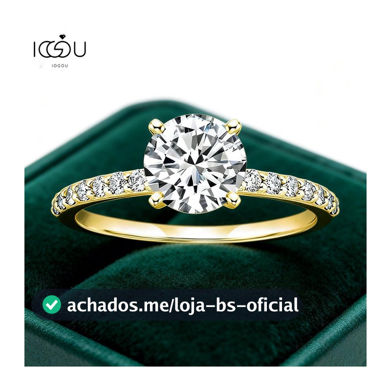 IOGOU Anel Solitário Halo Moissanite GRA Certificada 2ct D Color Feminino Banhado a Ouro Joia Presente Noivado Casamento
