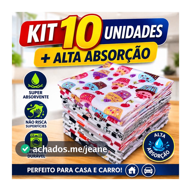 Kit 10 Pano De Pia Para Limpeza Flanela Microfibra Multiuso Casa e Carro Alta Absorção