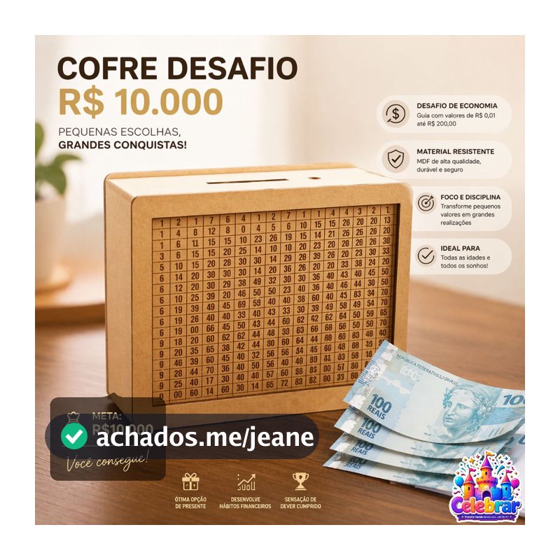 Cofre Desafio 1000 5000 10000 Caixa Dinheiro De Madeira Cofre para Guardar Dinheiro Método Japonês