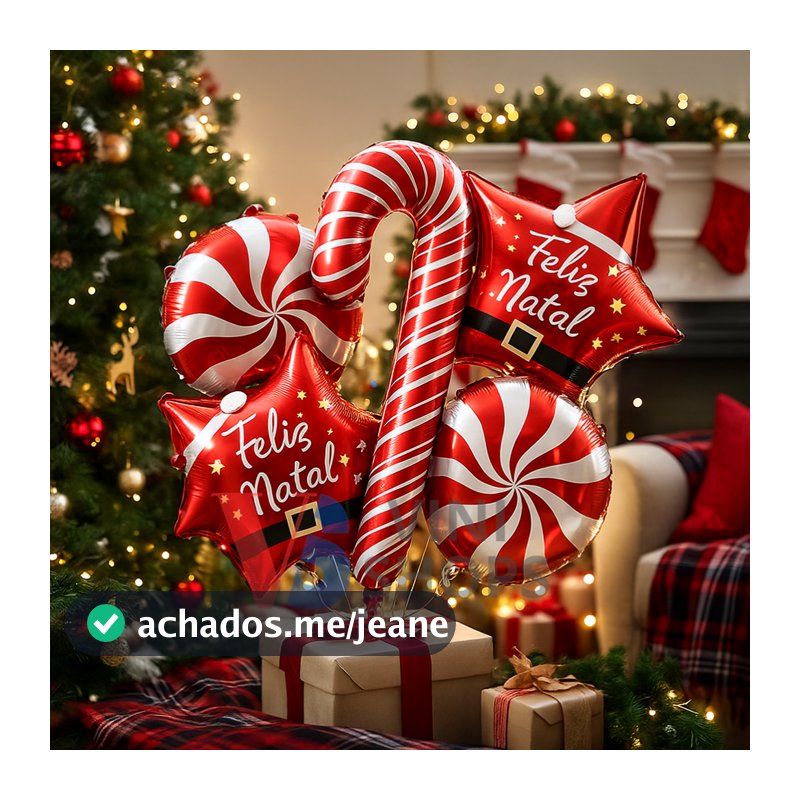Kit Feliz Natal Metalizado 5Pçs Decoração Final de Ano
