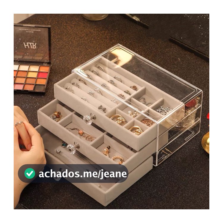 Porta Joia Acrílico Luxo Com 3 Camadas Brinco Anel Compartimento caixa de armazenamento de jóias