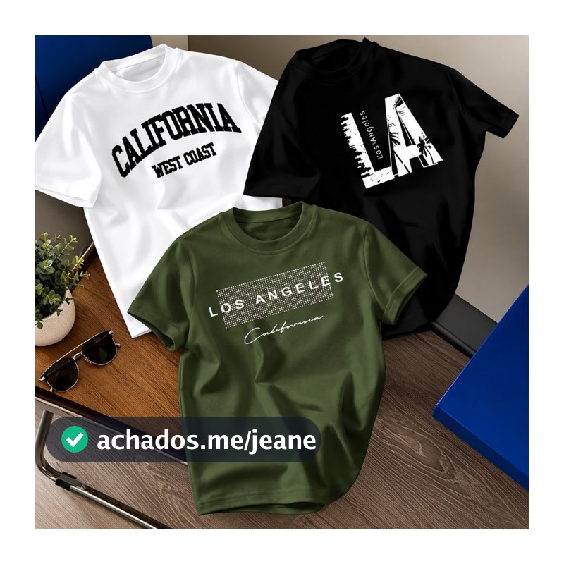 Kit 3 Camisetas Infantis 100% Algodão Gola Redonda Califórnia Adolescente Streetwear