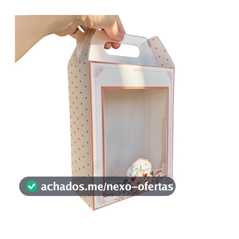Caixa Sacola Maleta Presente M com Visor Acetato Olga Encanto Mães c/10un 16x20x7,5