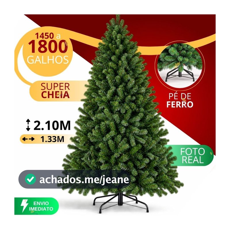 Árvore de Natal 210 cm 1800 a 1450 Galhos Verde Super Cheia Grande Luxo Decoração de Natal 2026