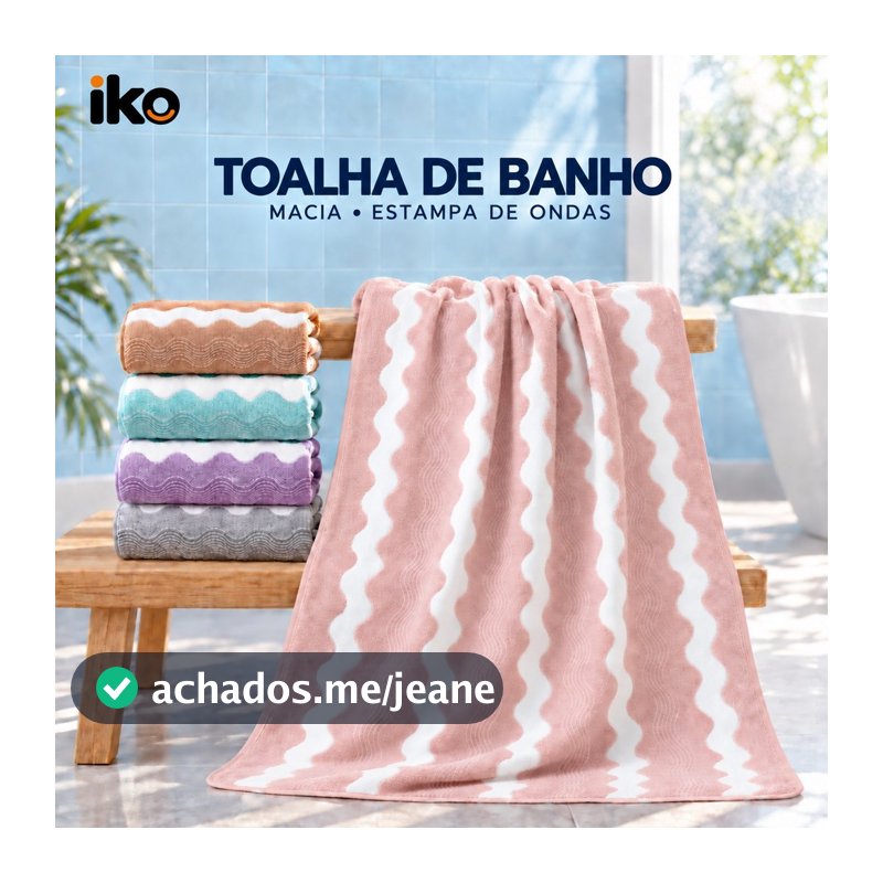 Toalha de Banho Grande 70x140 cm Super Macia e Absorvente com Listras Onduladas