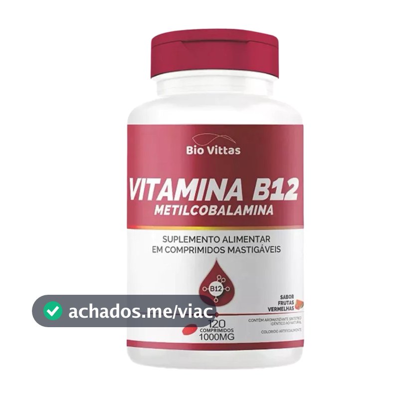 VITAMINA B12 - 1000mg - METILCOBALAMINA - 120 Comp sabor frutas vermelhas - Bio Vittas