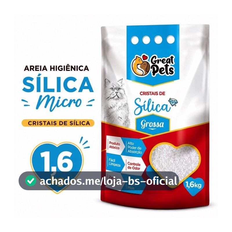 Areia Higiênica para Gatos Great Pets Sílica Grossa 1,6 kg Granulado Controle de Odorrei