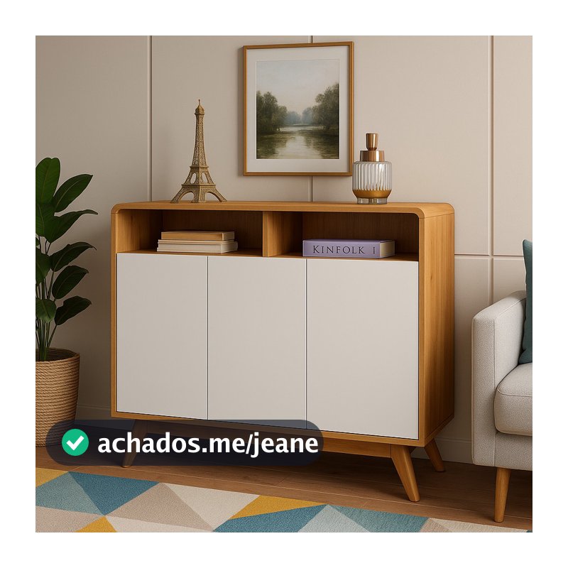 Aparador Buffet Eccos Homme 2 ou 3 Portas Retrô Classico - Cor Nature - Nature/Off White