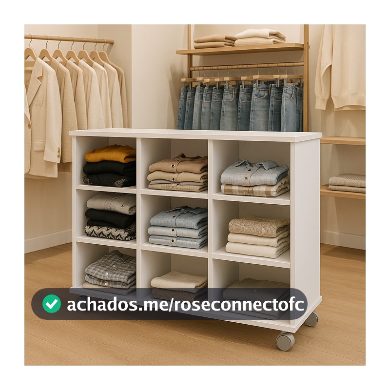 Móvel Expositor para Loja de Roupas 9 Nichos com Rodinhas  Branco Estante organização Closet