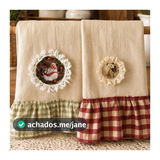 Kit 2 Panos de Prato Natalinos Farmhouse – Papai Noel e Ursinho