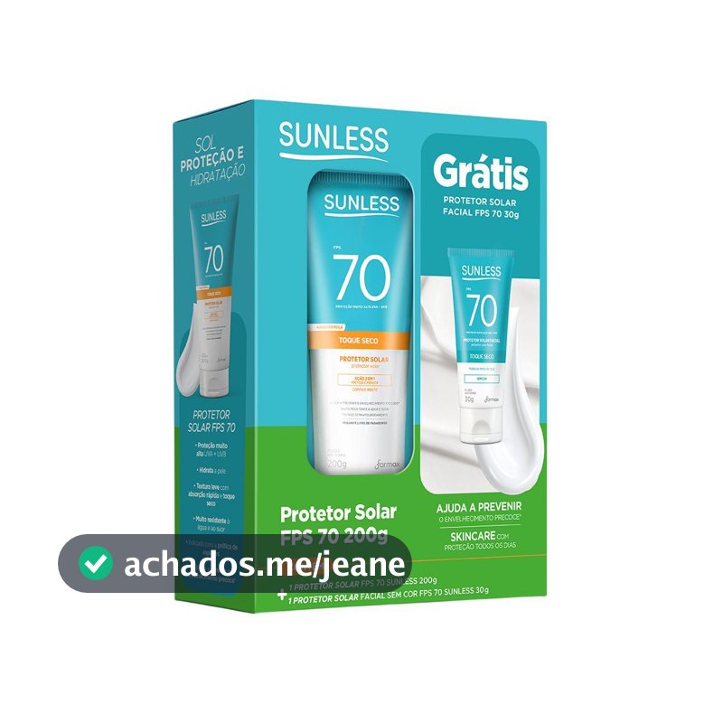 Kit Sunless Protetor Solar FPS 70 200g + Mini Protetor Solar Facial FPS 70 Sem Cor 30g