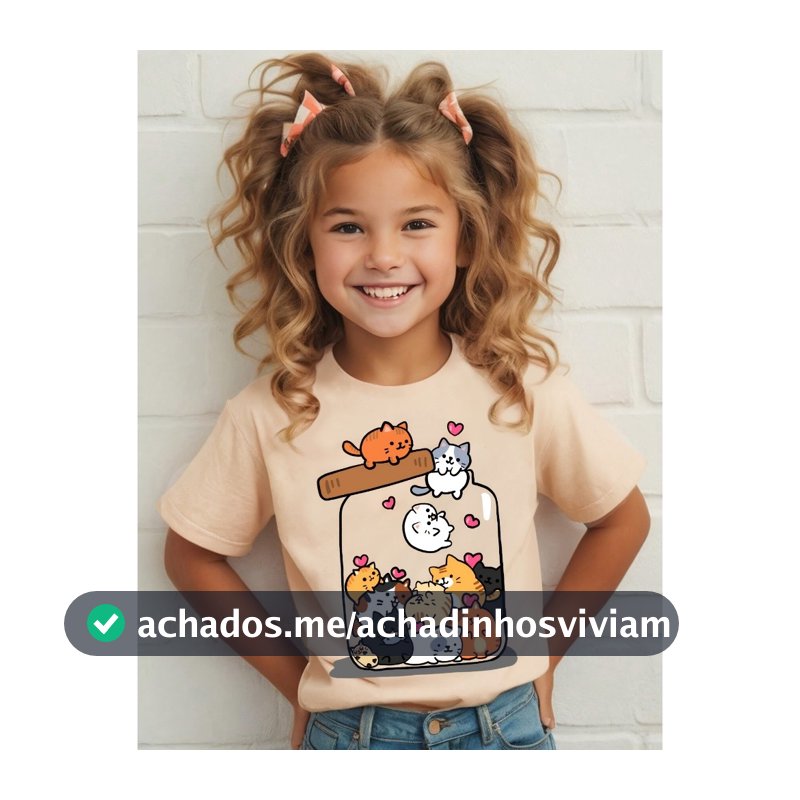 Camiseta Infantil Gatinhos No Pote Meninas 100% Algodão Juvenil Premium do 2 ao 16