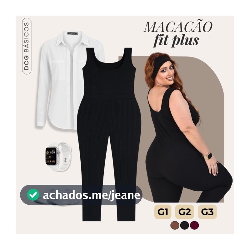 Macacão Feminino Plus Size Longo Gola Redonda Regata Canelado Liso Modelador Casual Elegante G1 ao G3