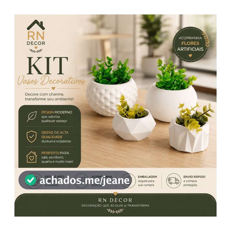 Kit Vasinhos de Gesso Decorativo  Acompanha Artificiais Plantas e Suculentas Luxo Escritorio Sala Quarto