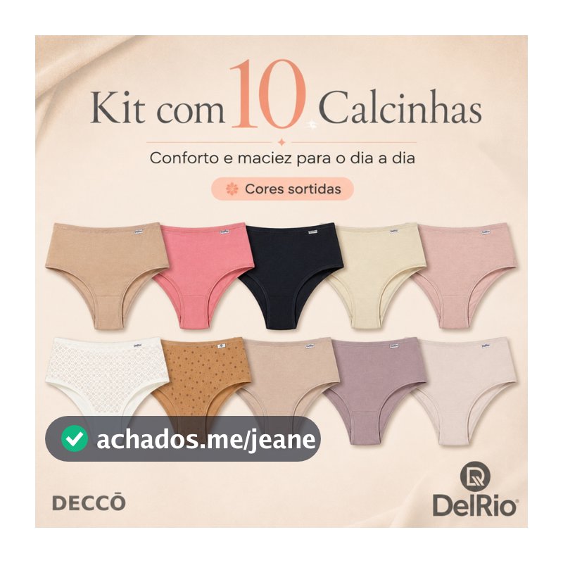 Kit 10 Calcinhas DelRio Cotton Algodão Confortável Feminina Uso Diário Original