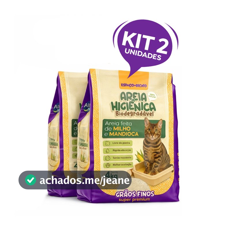 Kit 2 Areia Higiênica Biodegradável Grãos Finos Milho e Mandioca (100% Natural)