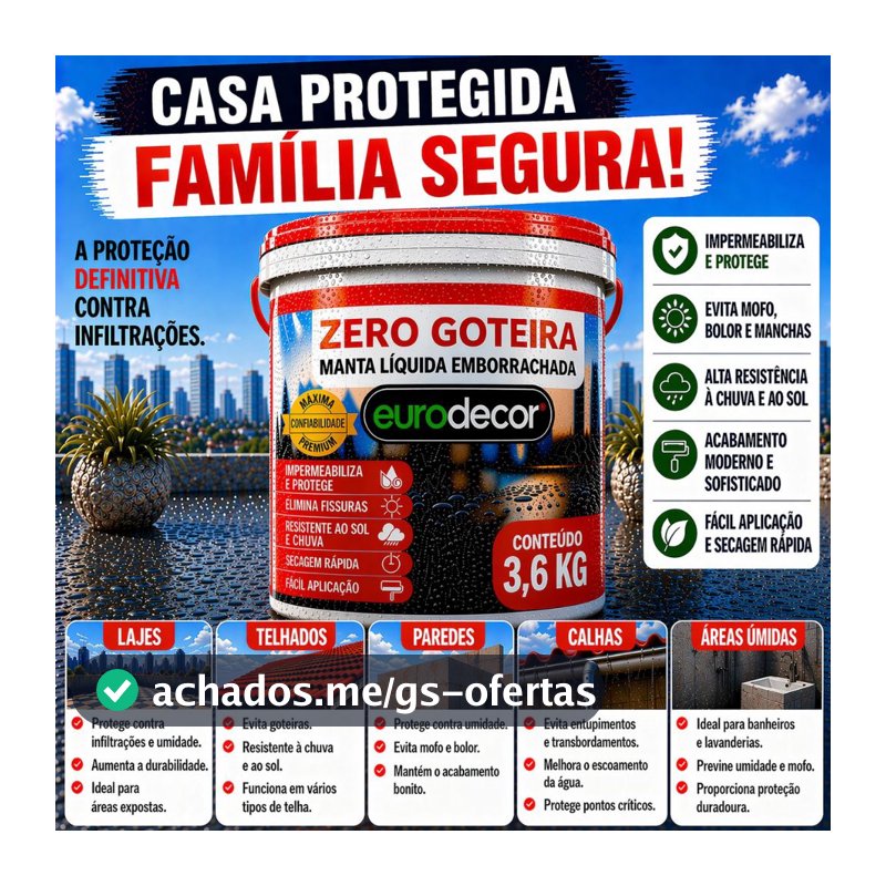 Manta Liquida Emborrachada Premium 1KG Ou 3.6KG Impermeabilizante Lajes Telhados Fachadas