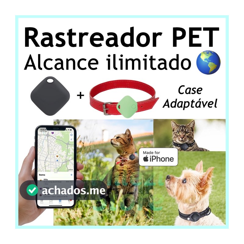 Rastreador PET iPhone Android Localização Global com Case Adaptável para Coleira