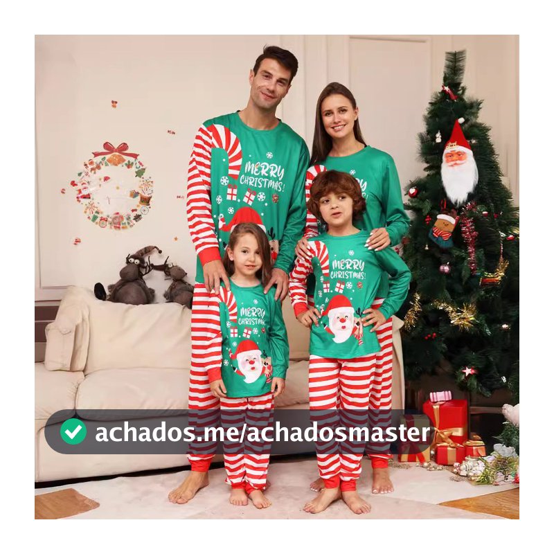 Natal Família Combinando Roupas Mãe Pai Crianças 2 Peças Pijamas Conjunto Macacão De Bebê Casual Solto Olhar