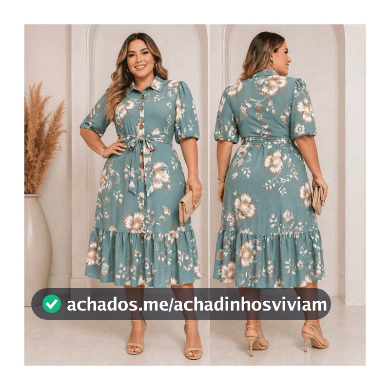 Vestido Chemise Midi Estampado Floral Plus Size Elegante Tecido Dunas Casual Chic Elegante Moda Evangélica Tendencia