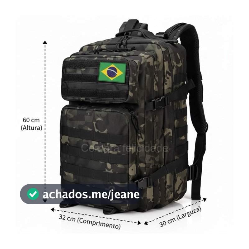 Mochila Militar Tática Impermeável 60 Litros Grande Reforçada com Bandeira do Brasil