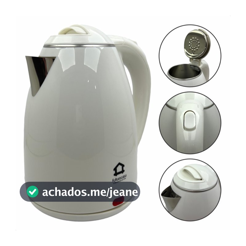 Chaleira Elétrica Jarra  Garrafa Inox Plástico 1,8 Litros 1800w Potência 220v Jarro Cozinha Branco