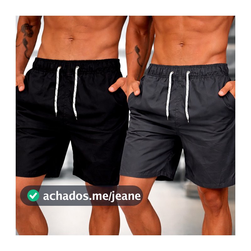 Kit 2 Bermuda Tactel Shorts Masculino Plus Size Básico Liso Academia Cordão Praia Mauricinho P XG