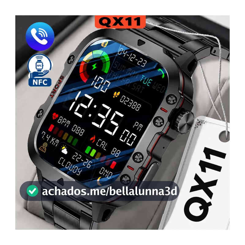 Smart Watch QX11 Três em Um Original Masculino Feminino Esportivo Tela de Toque HD de 1,83 inches
