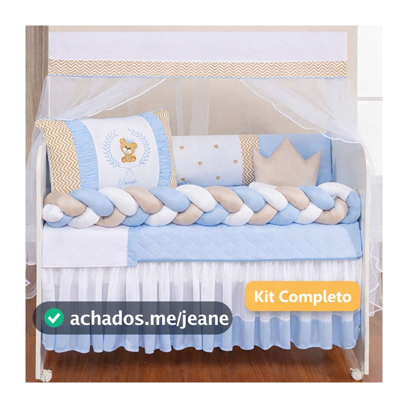 Kit Berço Trançado Urso Teddy Azul – 11 Peças | Padrão Americano