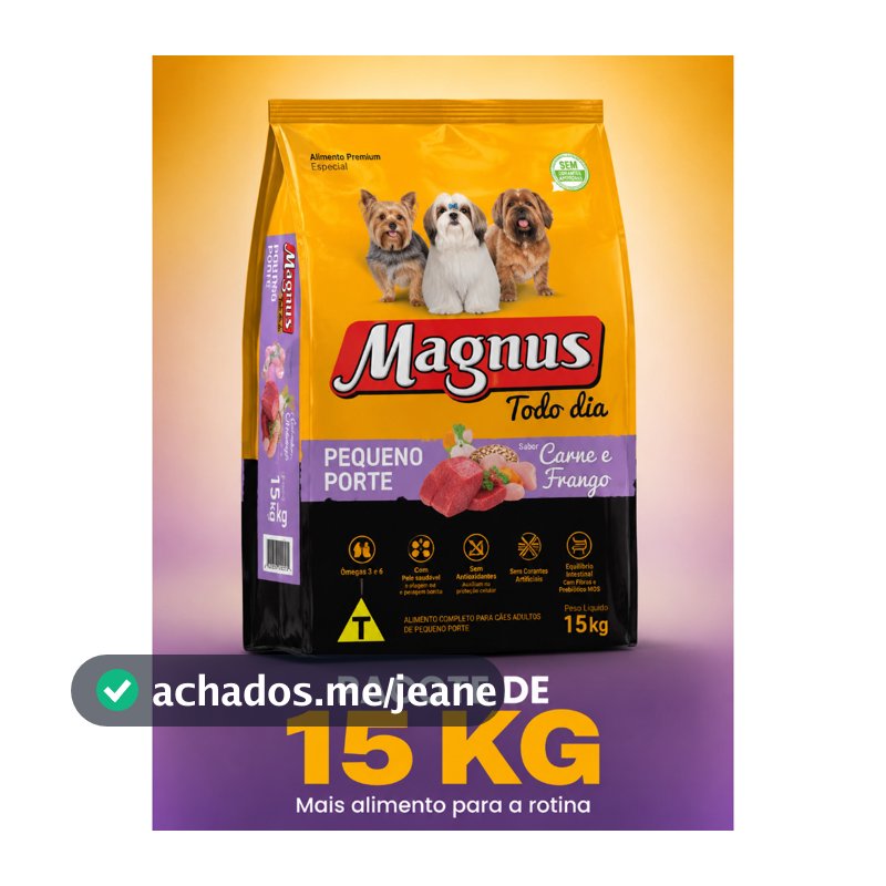 Ração Magnus Todo Dia Cães Adultos Pequeno Porte Carne e Frango Premium Especial 15kg Ração Seca Completa para Cachorros