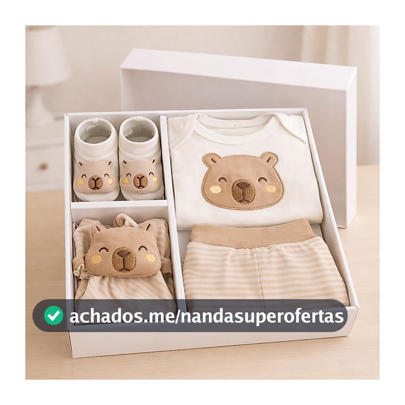 Presente Bebê Recém Nascido 4 Peças Body Manga Longa Calça Mijão Meia Pantufa e Naninha Enxoval