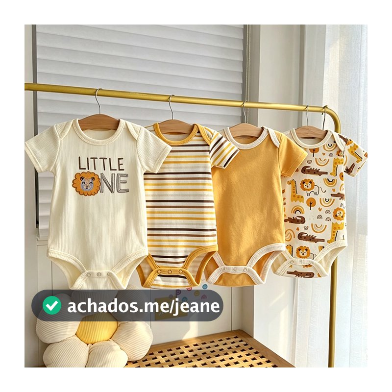 Conjunto de 4 peças de macacão para bebê 100% algodão confortável várias opções de cor série leão laranja