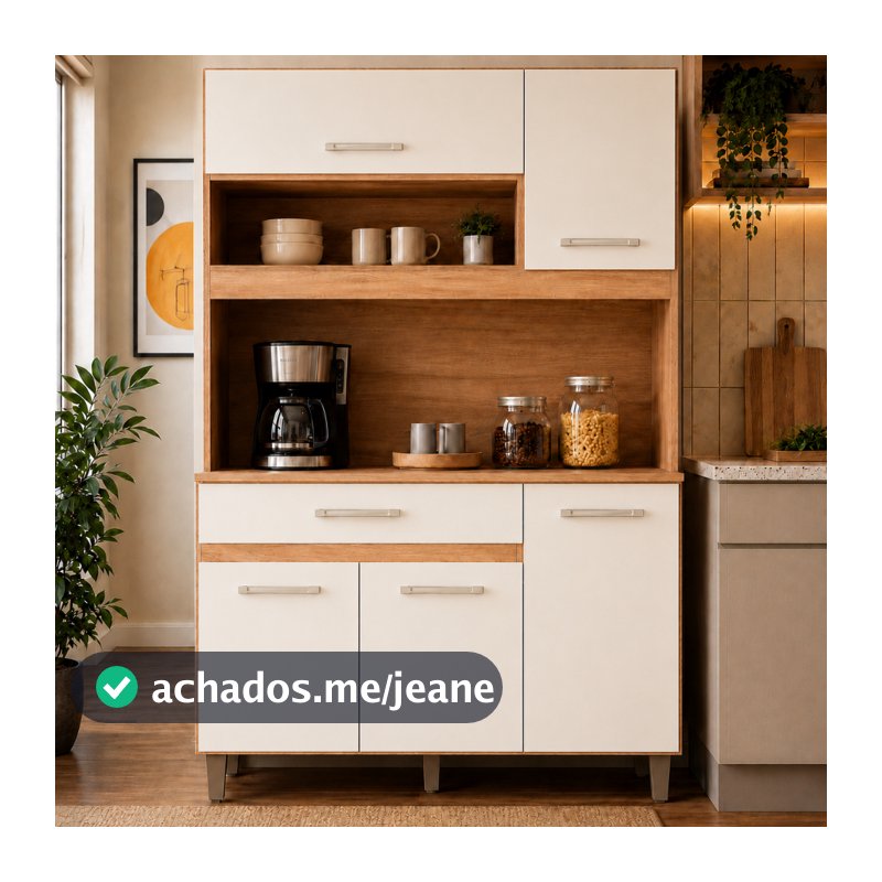 Armário De Cozinha Nicioli Completo Com Balcão, 5 Portas E 1 Gaveta, Em Mdp Freijó E Off White Freijó/off White Cristal