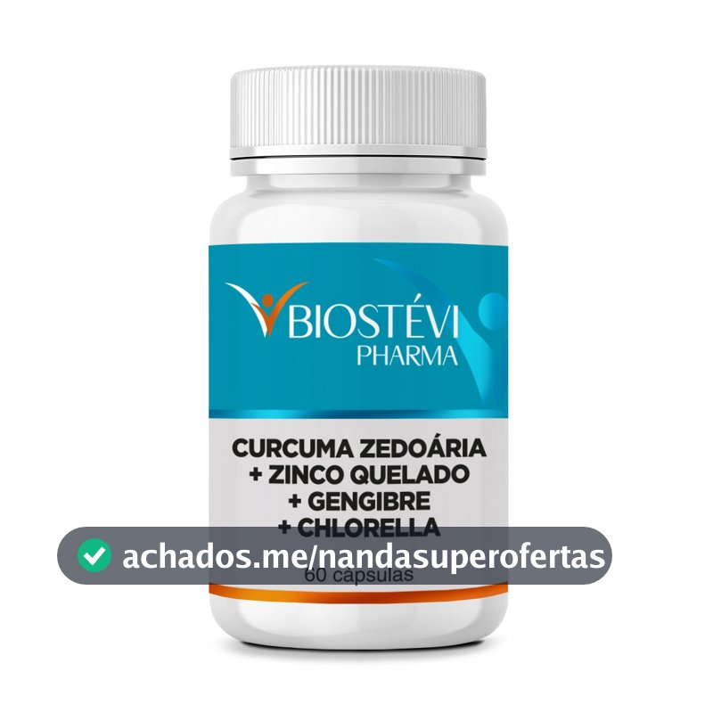 Suplemento para Mau Hálito Cúrcuma Zedoária + Zinco Quelado + Gengibre + Chlorella 60 Cápsulas