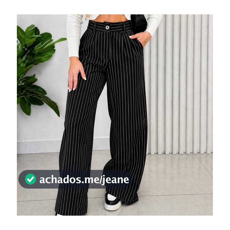 Calça Alfaiataria Feminina  Pantalona Risca de Giz – Cintura Alta com Botão | Elegante e Moderna