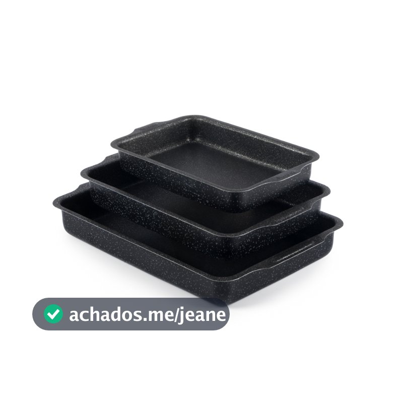 Jogo De Assadeiras Retangular Antiaderente 3 Peças Preto Nacional