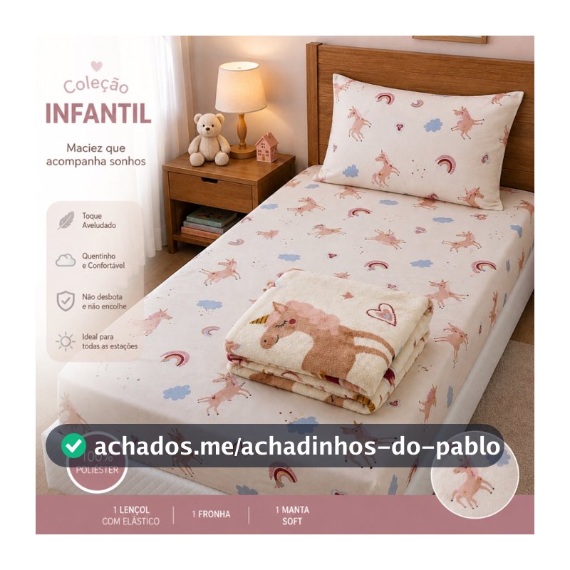 Kit Manta Lencol Coberta Infantil Cobertor Jogo De Lençol 2 Peças Pecas Solteiro