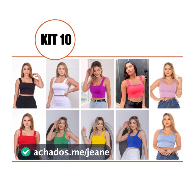 KIT 10 Peças: Cropped Alça Grossa Suplex