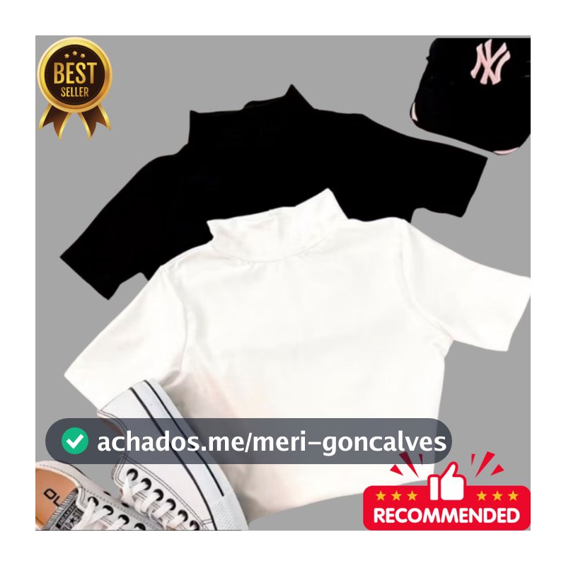 (KIT COM 2) Cropped Gola Alta Canelado Manga Curta