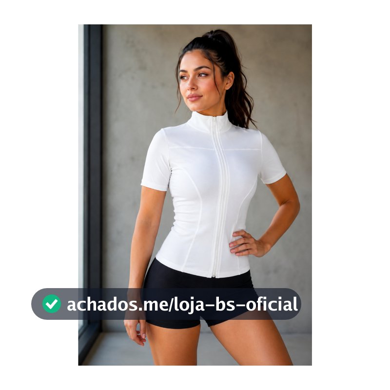 Jaqueta Fitness Feminina Gola Alta Manga Curta Zíper Zero Transparência Academia Treino