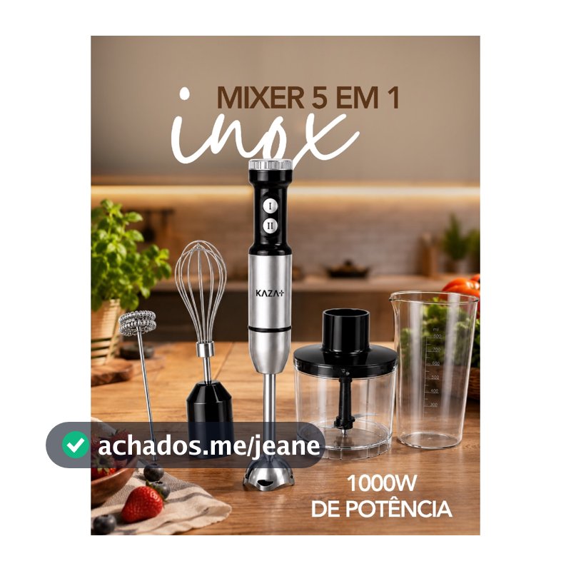 Mixer 5 em 1  Inox Multifuncional Triturador de Alimentos Batedor Processador Copo 1000W
