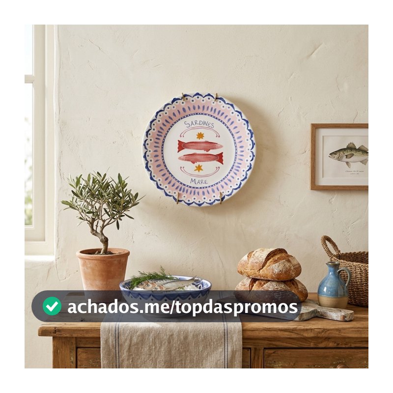 Prato Decorativo Cerâmica 20cm com Suporte Peixes Mesa Sala Aparador Decoração Clássica