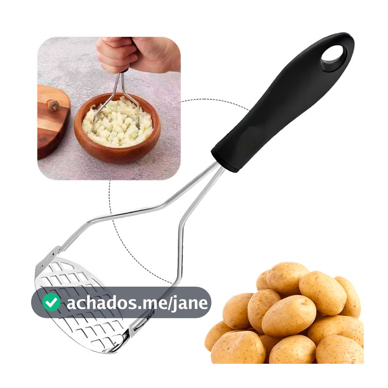 Amassador Batatas Espremedor Manual Legumes Multiuso Aço Inox Com Cabo Plastico Cozinha Multiuso
