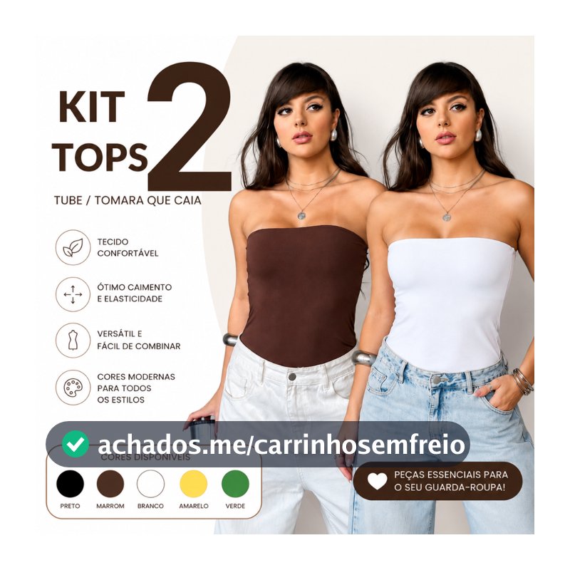 Kit 02 Cropped Tube Top Faixa Suplex Verão Blogueira Tomara Que Caia comprido Com Sustentação