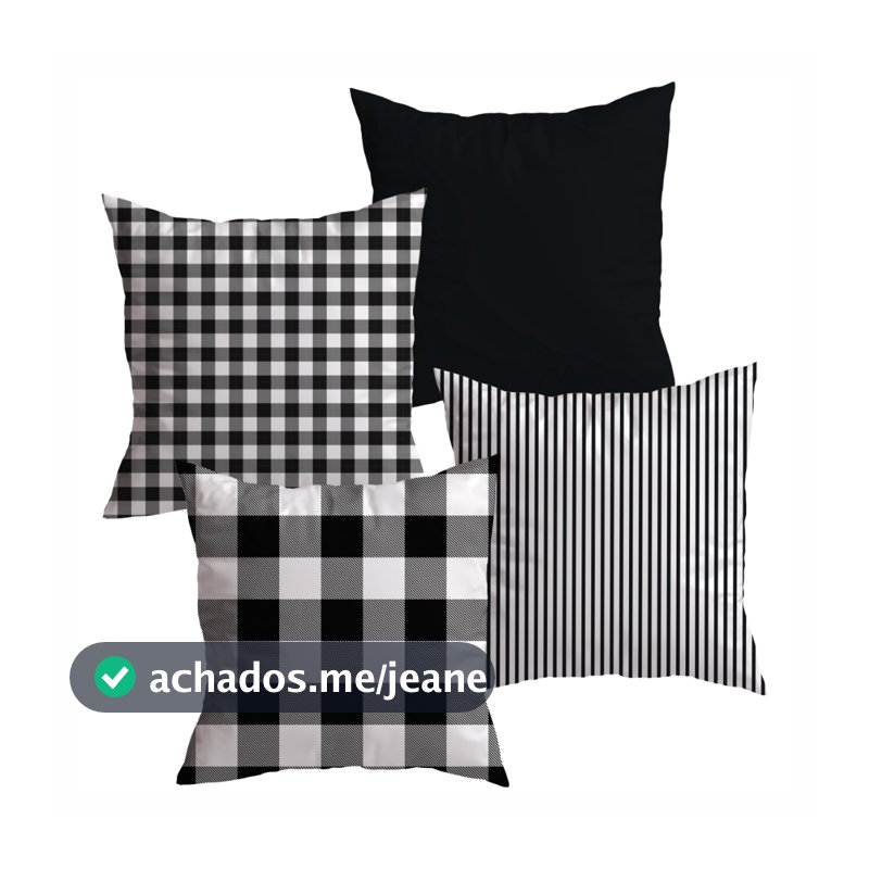 Kit 4 Capas De Almofadas Decorativas 45x45 Xadrez Em Tecido Oxford Com Zíper Para Sofá Sala E Quarto