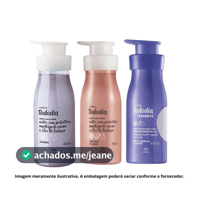 Kit 3 Cremes Natura Tododia para Hidratar e Perfumear o Corpo